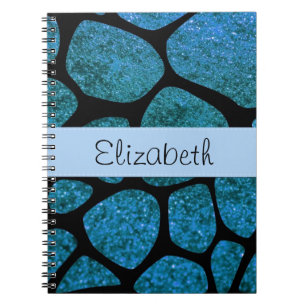 Blue Giraffe, Blue Glitter, Jungle, Your Name Notebook