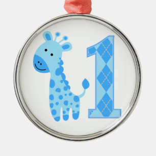 Blue Giraffe First Birthday Metal Ornament