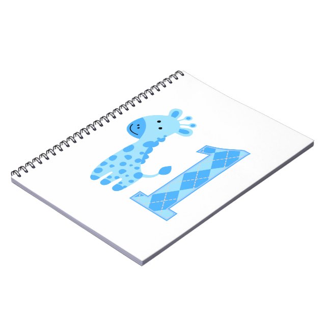 Blue Giraffe First Birthday Notebook (Left Side)