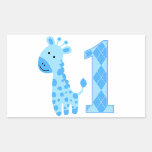 Blue Giraffe First Birthday Rectangular Sticker