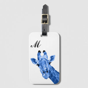 Blue Giraffe Pop Art Monogram Luggage Tag
