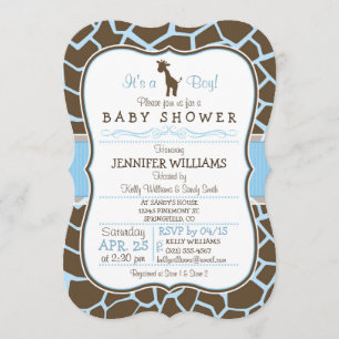 Blue Giraffe Print Boy Baby Shower Invitation