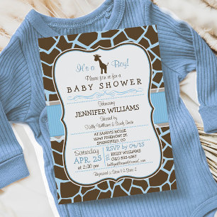 Blue Giraffe Print Boy Baby Shower Invitation