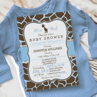 Blue Giraffe Print Boy Baby Shower Invitation