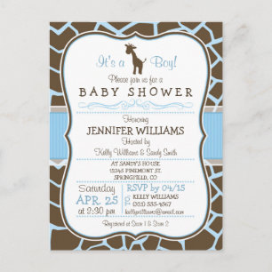 Blue Giraffe Print Boy Baby Shower Invitation Postcard