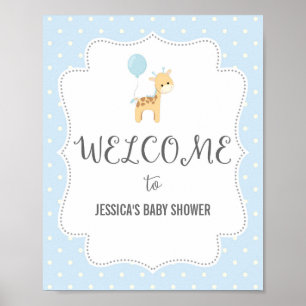 Blue Giraffe Welcome Poster Print