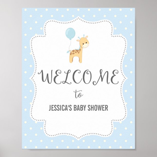 Blue Giraffe Welcome Poster Print (Front)