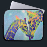 blue giraffes laptop laptop sleeve<br><div class="desc">a mother and baby giraffe in  shades of blue,  green and yellow</div>