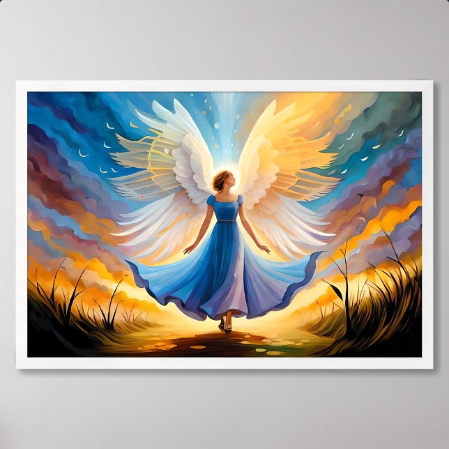blue girl angel painting ready take off with wind poster (blue girl angel painting ready take off with wind)