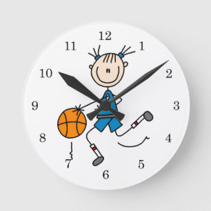 Blue Girl Basketball Player T shirts and Gifts Round Clock