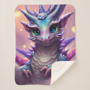 Blue Girl Dragon   Sherpa Blanket