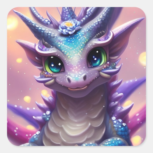 Blue Girl Dragon  Square Sticker (Front)