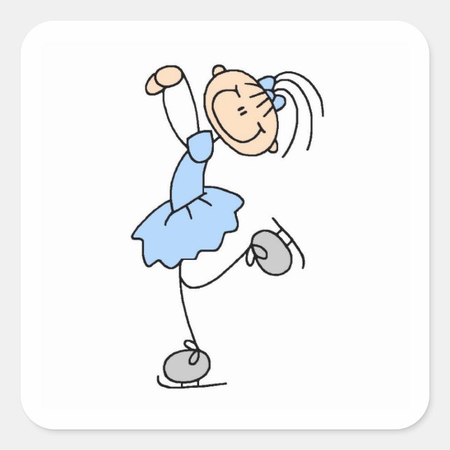 Blue Girl Figure Skater T-shirts and Gifts Square Sticker (Front)