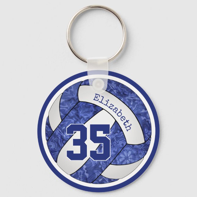blue girls volleyball team colours name number key ring (Front)