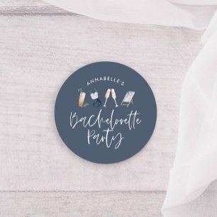 Blue girly modern champagne script bachelorette classic round sticker
