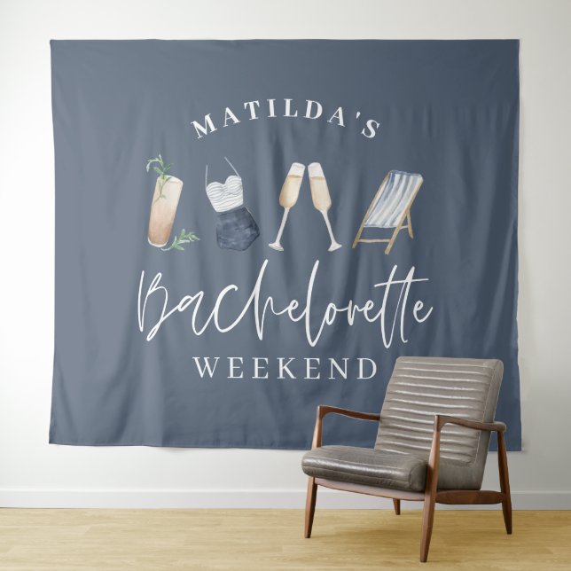 Blue girly modern drinks bachelorette weekend tapestry (In Situ (Horizontal))