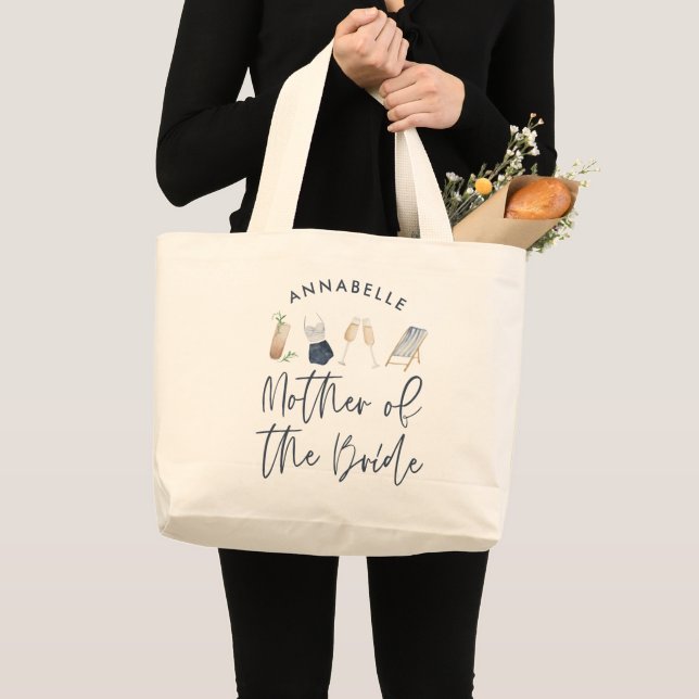 Blue girly modern script mother of the bride tote  (Front (Product))