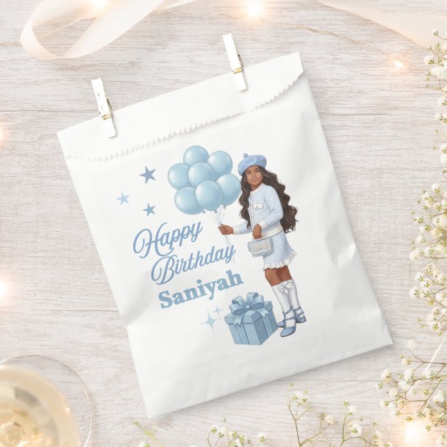 Blue Glam Black Teen Girl Birthday Party Favour Bag (Clipped)