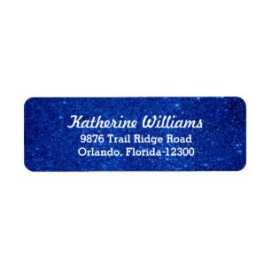 Blue Glam Faux Glitter Return Address Label