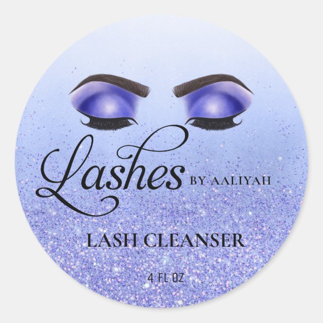  Blue Glam Glitter Eyelashes Lash Bath Cleanser Classic Round Sticker (Front)