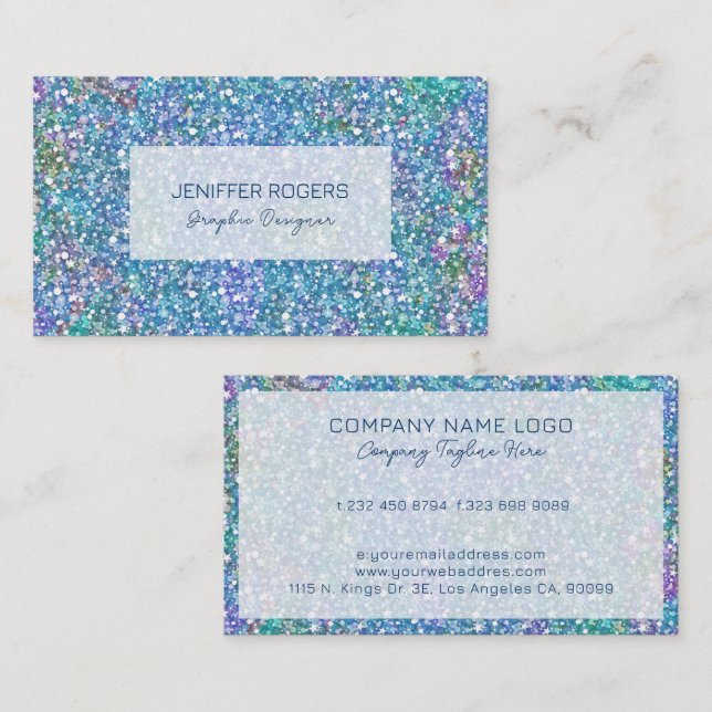 Blue glam glitter texture with sparkles business card (Front/Back)