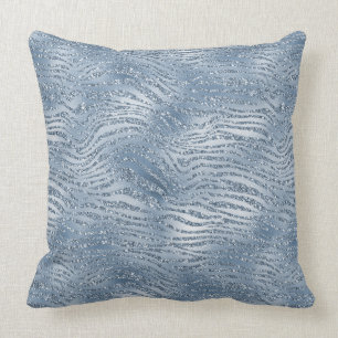Blue Glam Glitter Zebra Print Cushion