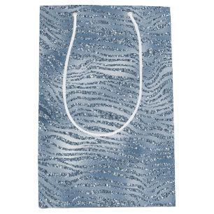 Blue Glam Glitter Zebra Print Medium Gift Bag