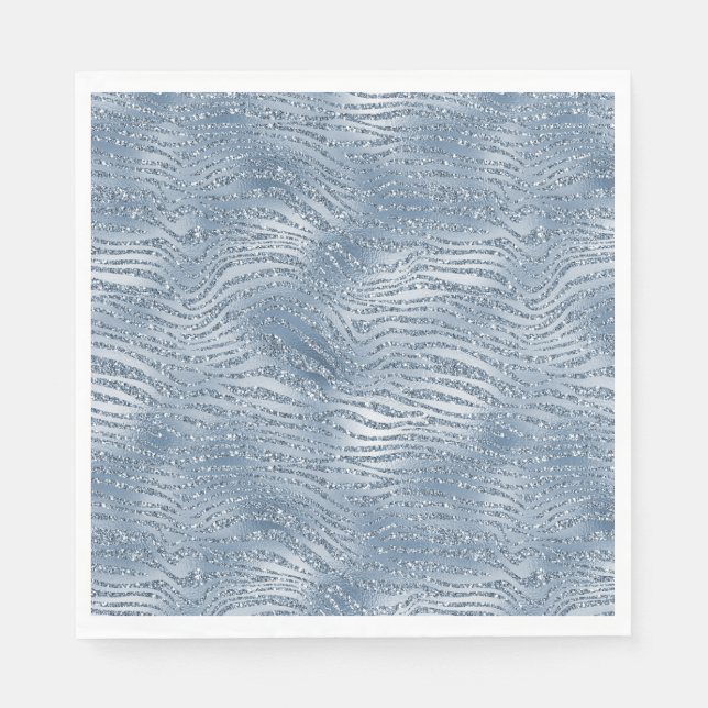 Blue Glam Glitter Zebra Print Napkin (Front)