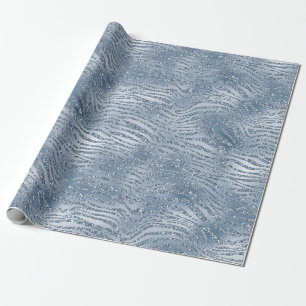 Blue Glam Glitter Zebra Print Wrapping Paper