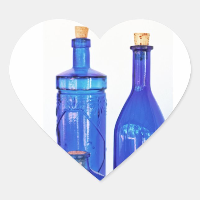 Blue Glass Bottles Heart Sticker (Front)