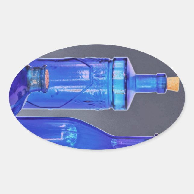 Blue Glass Bottles Oval Sticker (Front)