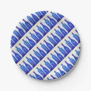 Blue Glass Bottles Paper Plate