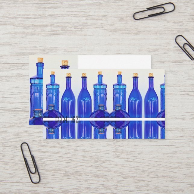 Blue Glass Corked Lined Up Bottles Business Card (Front/Back In Situ)
