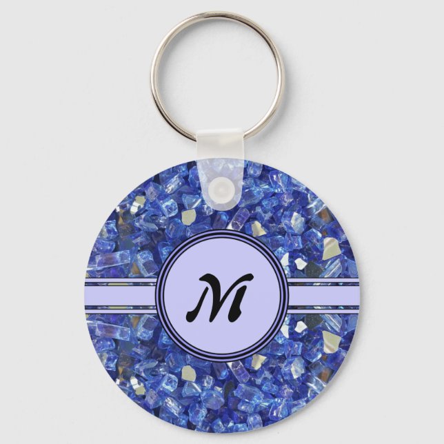 Blue Glass Crystals Monogram Sparkle Key Ring (Front)