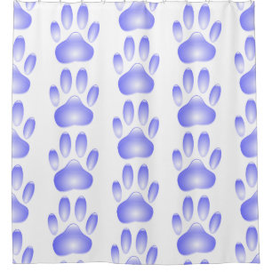 Blue Glass Dog Paw Print Pattern Shower Curtain