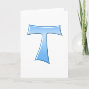 Blue Glass Look Franciscan Tau Cross Holiday Card