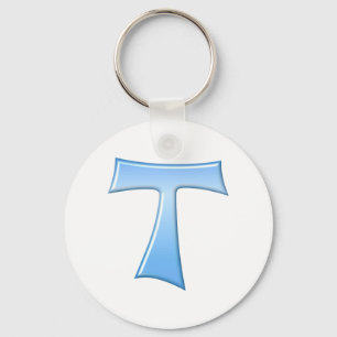 Blue Glass Look Franciscan Tau Cross Key Ring