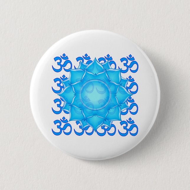 Blue Glass Lotus Flower Drawing With Om Pattern 6 Cm Round Badge (Front)