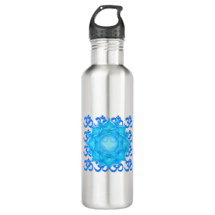 Blue Glass Lotus Flower Drawing With Om Pattern 710 Ml Water Bottle