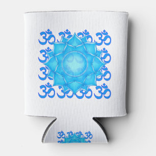 Blue Glass Lotus Flower Drawing With Om Pattern Can Cooler