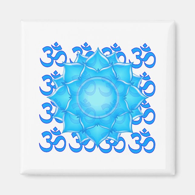 Blue Glass Lotus Flower Drawing With Om Pattern Magnet (Front)