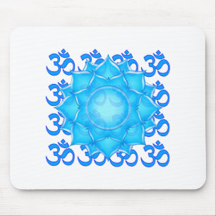 Blue Glass Lotus Flower Drawing With Om Pattern Mouse Pad