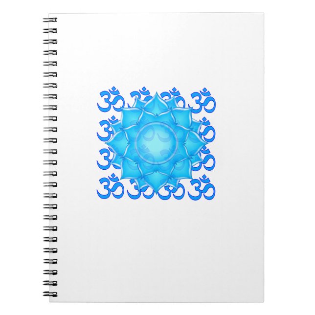 Blue Glass Lotus Flower Drawing With Om Pattern Notebook (Front)