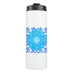 Blue Glass Lotus Flower Drawing With Om Pattern Thermal Tumbler