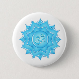 Blue Glass Lotus Flower Om Symbol Drawing 6 Cm Round Badge