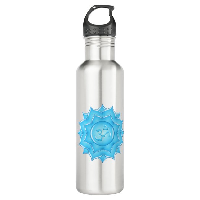 Blue Glass Lotus Flower Om Symbol Drawing 710 Ml Water Bottle (Front)