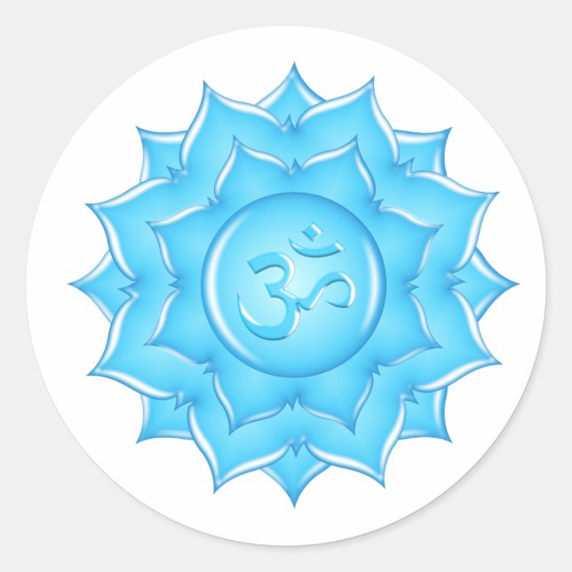 Blue Glass Lotus Flower Om Symbol Drawing Classic Round Sticker (Front)