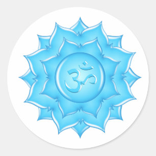 Blue Glass Lotus Flower Om Symbol Drawing Classic Round Sticker