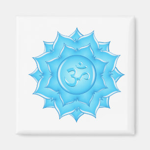 Blue Glass Lotus Flower Om Symbol Drawing Magnet