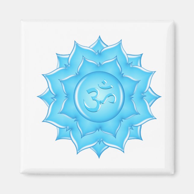Blue Glass Lotus Flower Om Symbol Drawing Magnet (Front)